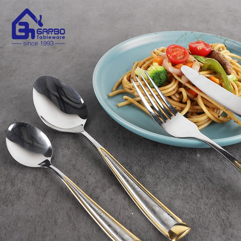 Wholesale Laser Handle Stainless Steel 18/8 Cutlery Set Customized Knife Fork Spoon Tea Spoon Set