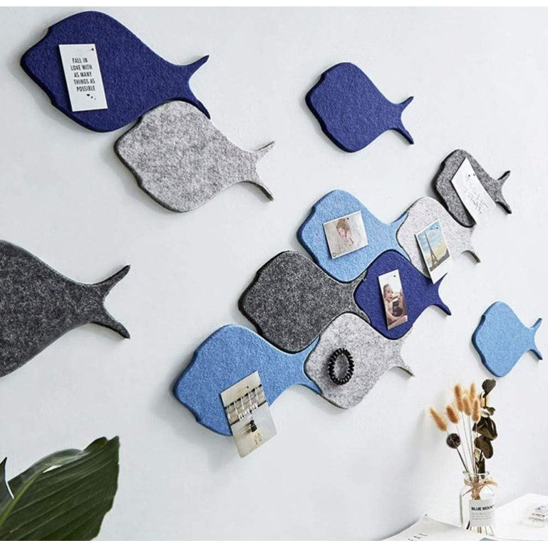 Felt Board Tiles Fish Shaped Push Pin Board Self Adhesive Wall Bulletin Boards for Notes Pictures Photos Memo Office Home Decor