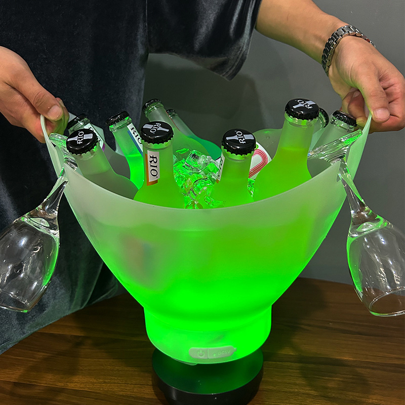 LED Clear Plastic RGB Color-Changing Ice Bucket Sustainable Beer Cooler Ice Bucket with Bluetooth Speaker Function