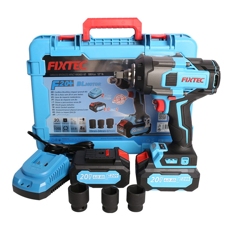 Fixtec Compact Lightweight 1/2 Inch 800 N. M LED Work Light Impact Wrench Kit with Batteries and Charger