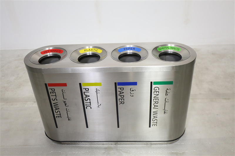 Large Outdoor Stainless Steel Multi Compartment Trash Garbage Can Commercial Recycling Bin