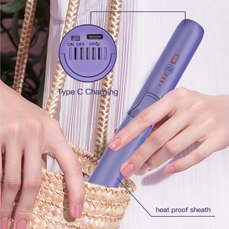Portable Mini Pocket Straightener and Curling Iron, Rechargeable Wireless Ceramic Plate, Automatic Rotating Curling Iron