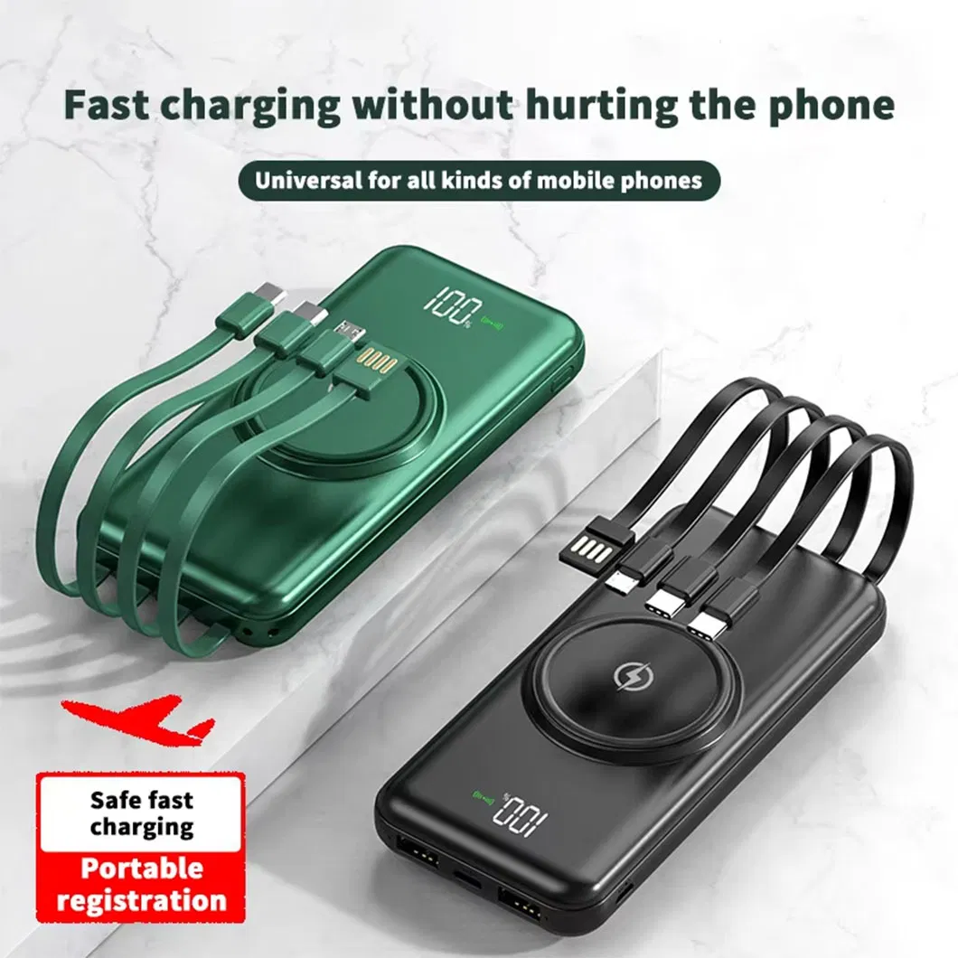 Wireless Charging Treasure 20000mAh Large Capacity Powerbank Comes with Four Wire Mobile Power Bank 10000 Universal