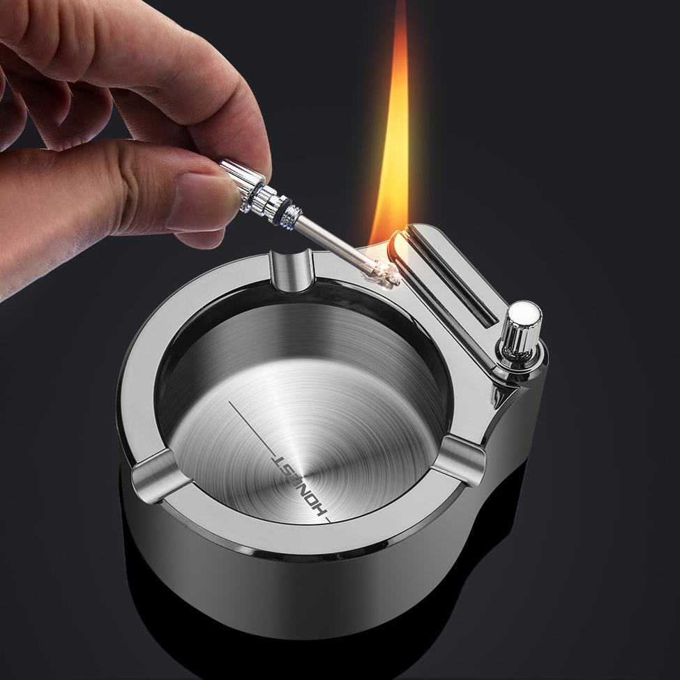 Practical Smoking Ashtray Crafted From Stainless Steel Spill Proof a Cigarette Holder with a Cigarette-Lighting Function Ashtray