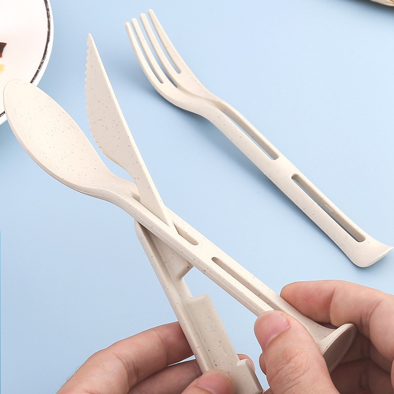 Nordic Style Wheat Element Cutlery 3-in-1 Portable Children's Plastic Cutlery Knife