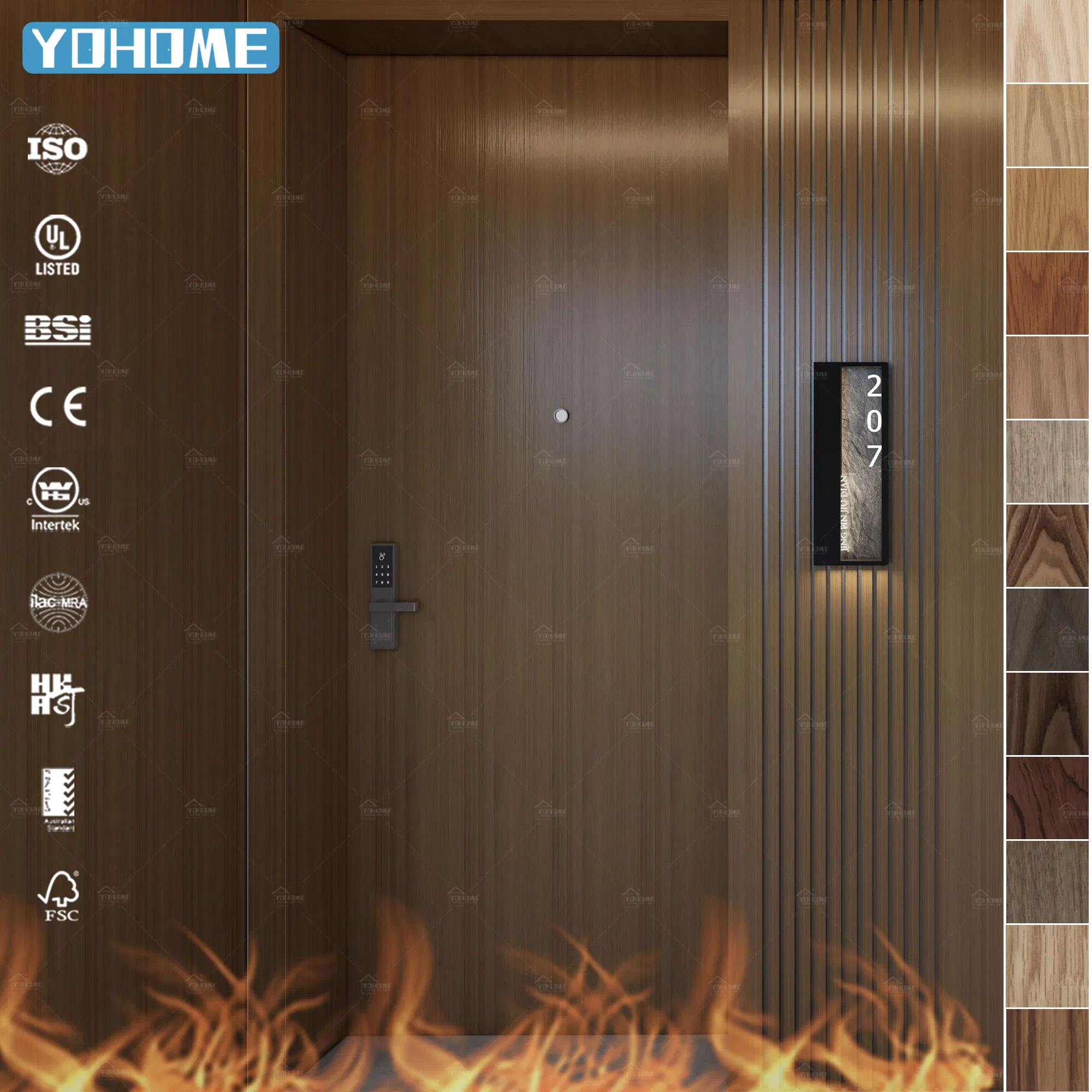 European Standard Bespoke Hotel Apartment Wood Fire Rated En BS CE Certified Internal Wooden Fire Door