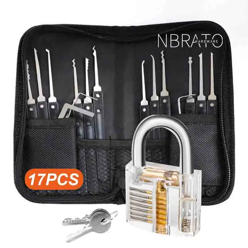 Professional 17 Pieces 1 Clear Practice Training Multi Lock Picking Locksmith Tool