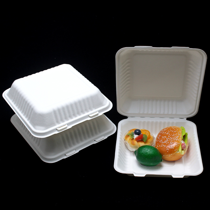 Sugarcane Biobased Biodegradable Burger Lunch Box Take-out Food Container