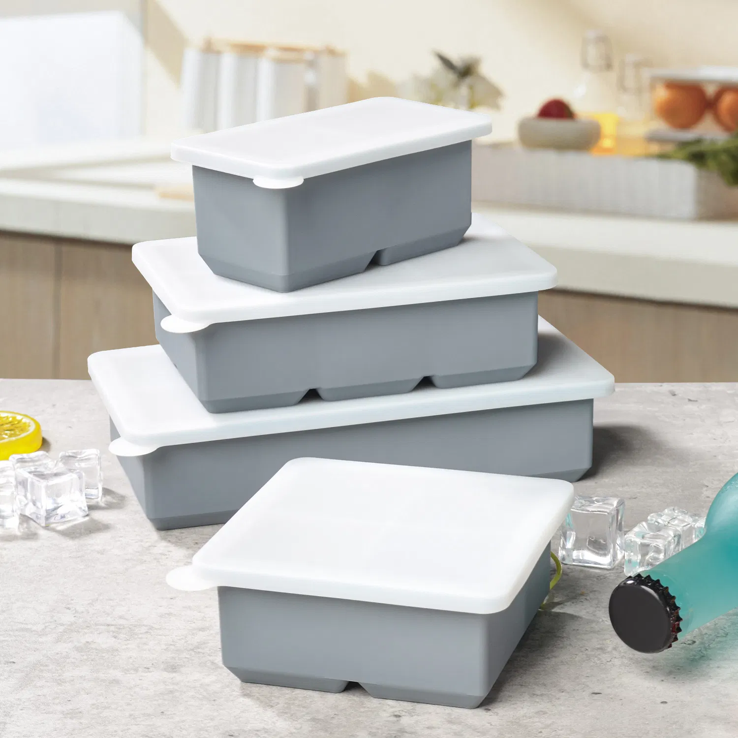 Большая силиконовая форма для льда с крышкой