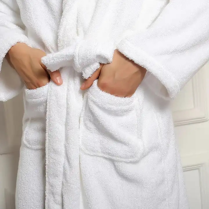 Custom Size White Shawl Collar 100% Cotton Hotel Terry Bathrobe