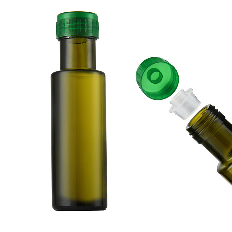 Wholesale High Quality Round Vinegar and Oil Bottle Empty Green 100ml Glass Cooking Olive Oil Bottle