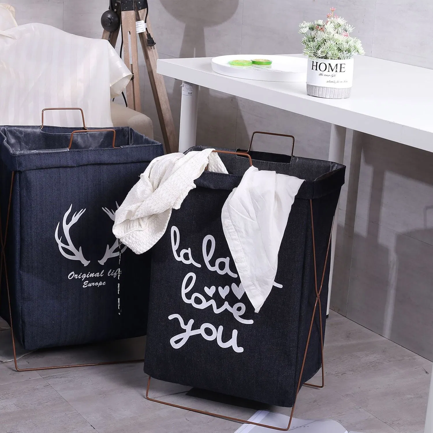 Iron Frame Folding Waterproof Dirty Clothes Basket-Storage Laundry Basket