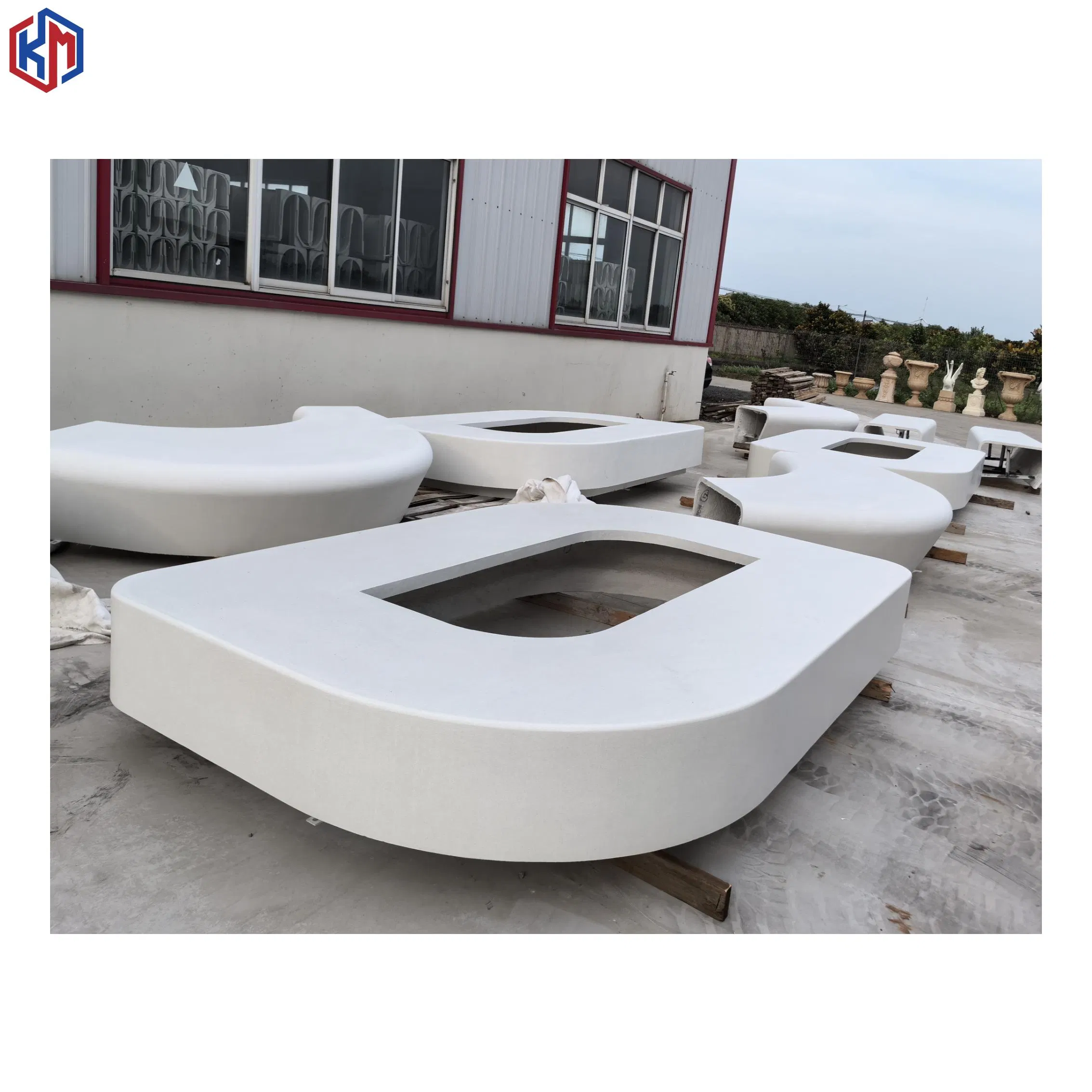 Outdoor Weather Resistant White Light Weight Grc Concrete Bench Flower Pond