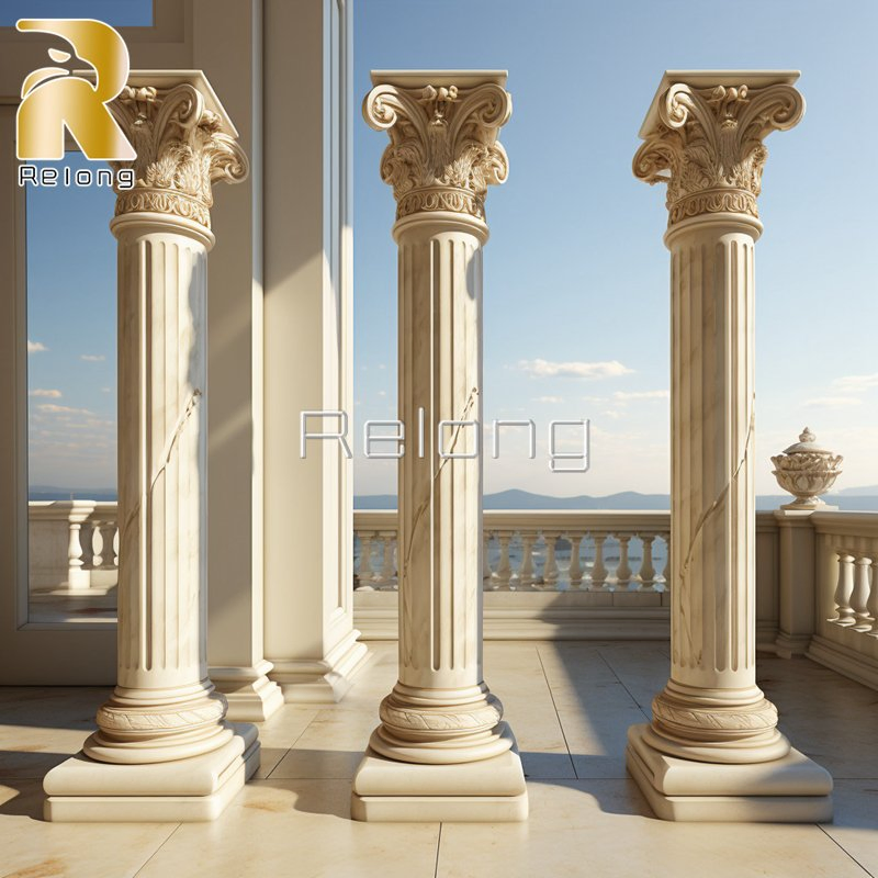 Luxury White Marble Stone Carving Column Pillars for Villa Decor