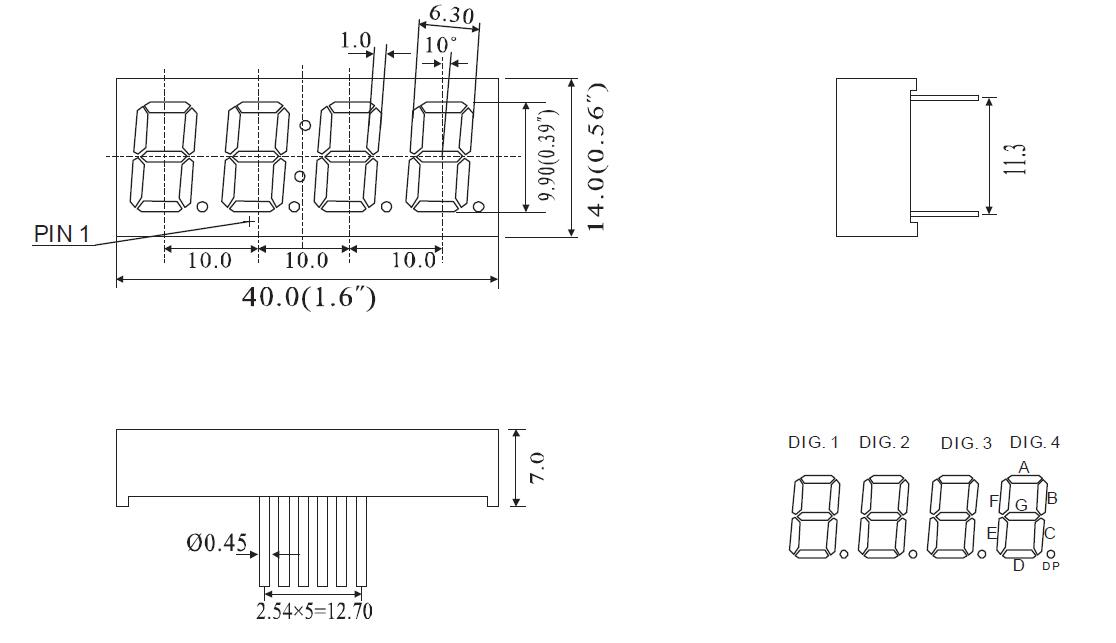 0.39 Inch 4 Digit 7 Segment Clock LED Display