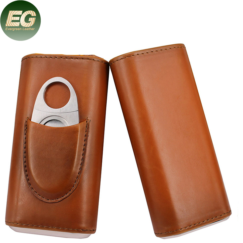 Ea335 Luxury Custom Carrying Cutter Storage Golf Travel Portable Cigar Cases Cedar Humidor Mini 3 Holder PU Leather Case