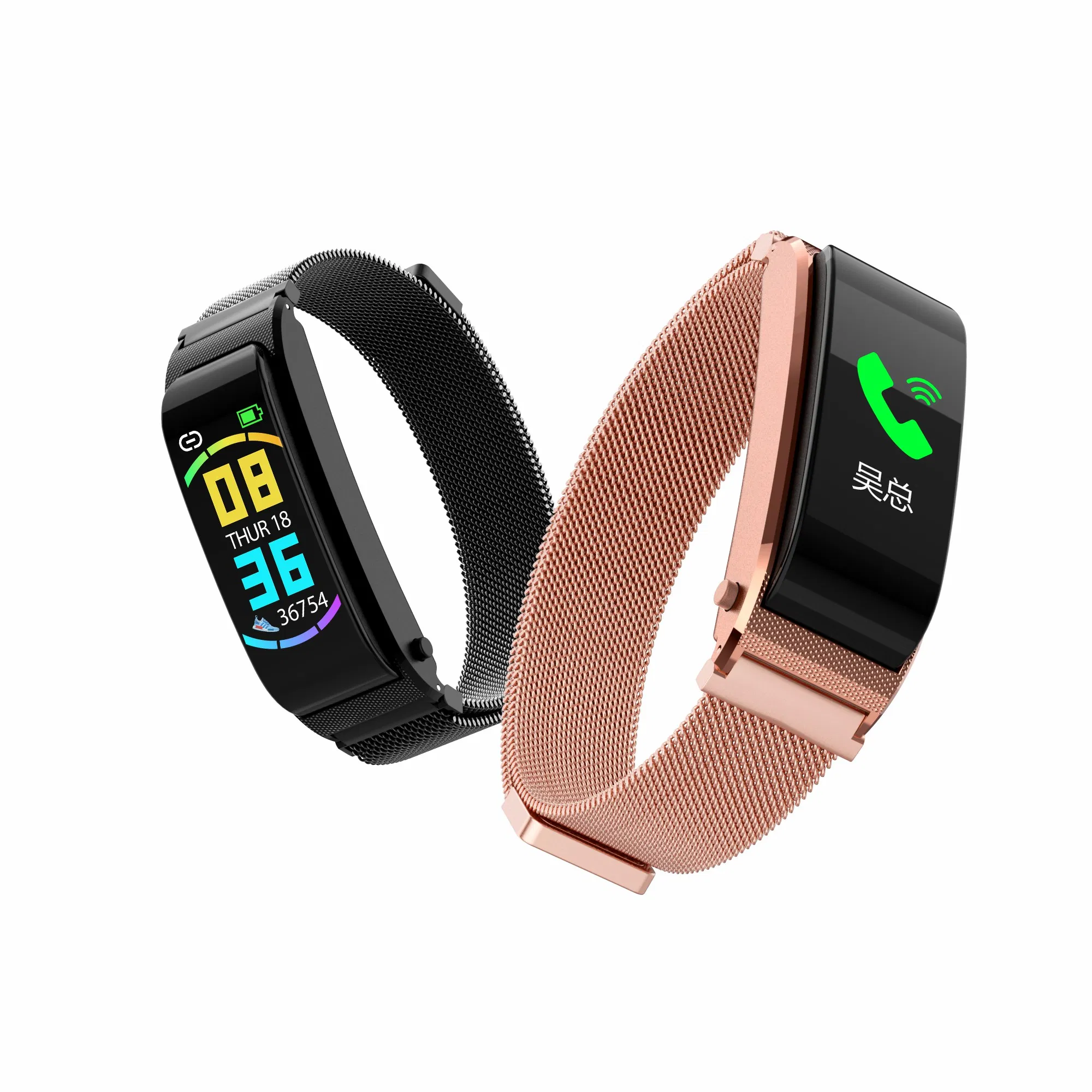 F2 Gold Stainless Strap Replaceable Strap Bluetooth Earphone Smart Bracelet