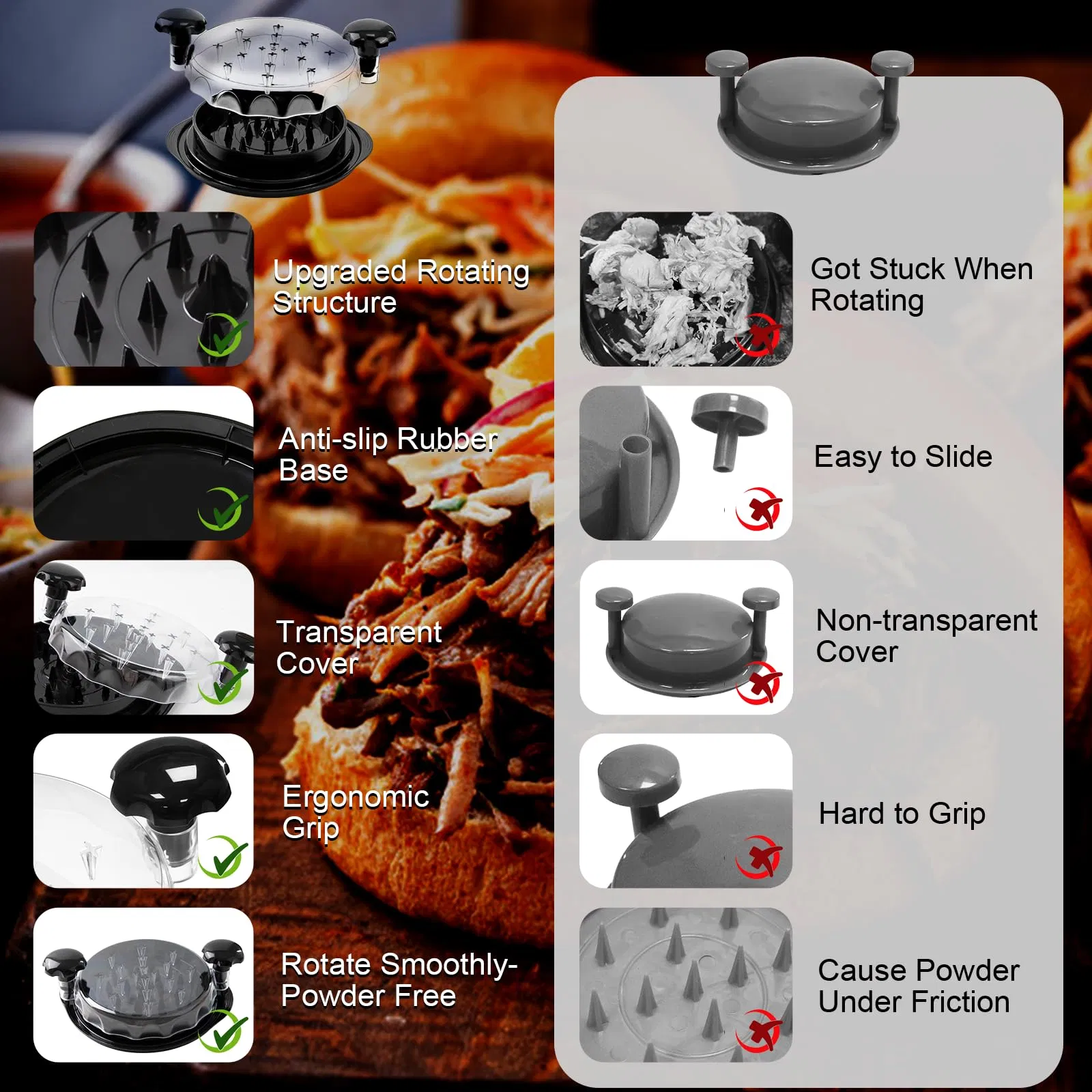 Chicken Shredder Tool Twist BPA Free Ergonomic Handle Non-Slip Base The Meat Shredder Machine for Chicken Pork Beef