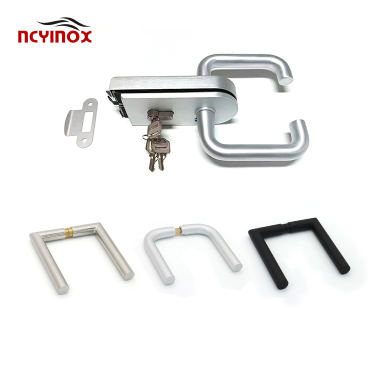 Glass Door Lock Aluminum Polished Stainless Glass Mounted Passage Latch with Lock for Office & Commercial