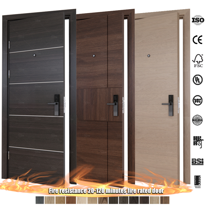 British Modern Simple Interior Door Pre Hung Solid Timber Fire Resistance Doors for Hotel Flats Room UK Internal Fire Door