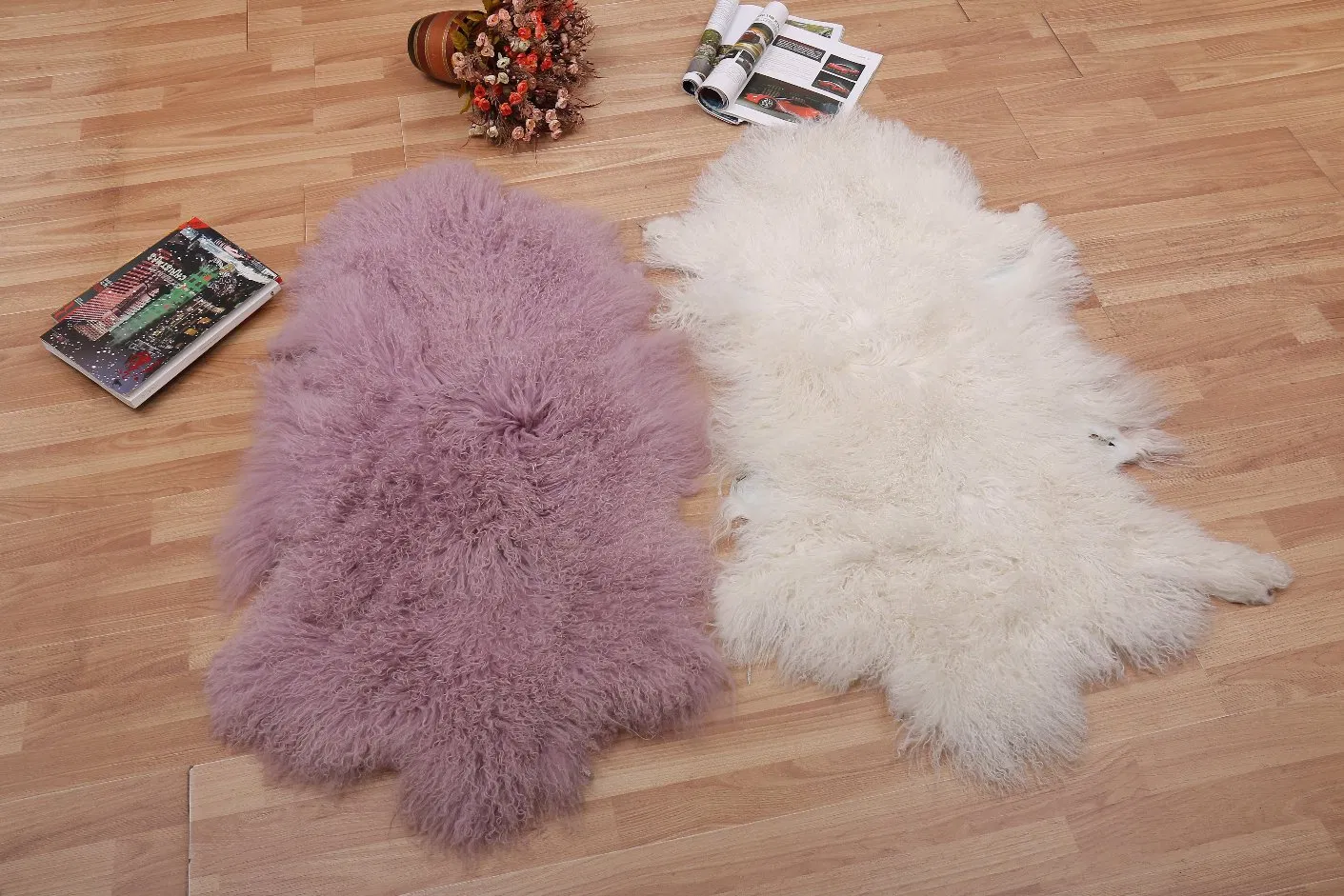 Natural Curly Mongolian Lambskin Genuine Cushion