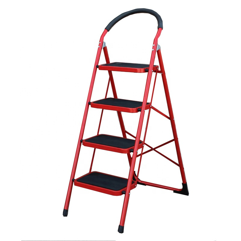 D-Type Lightweight, Portable Folding Steel Ladder Stool with Wide Anti-Slip Pedal