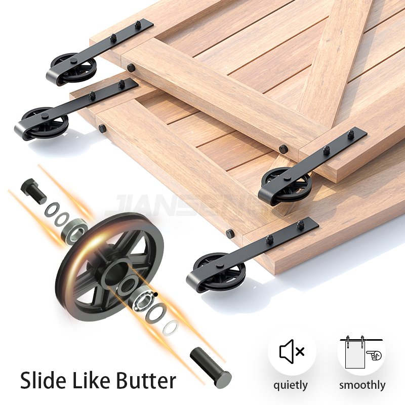 5 FT Double Track Bypass Barn Door Hardware Kit for Wooden Doors