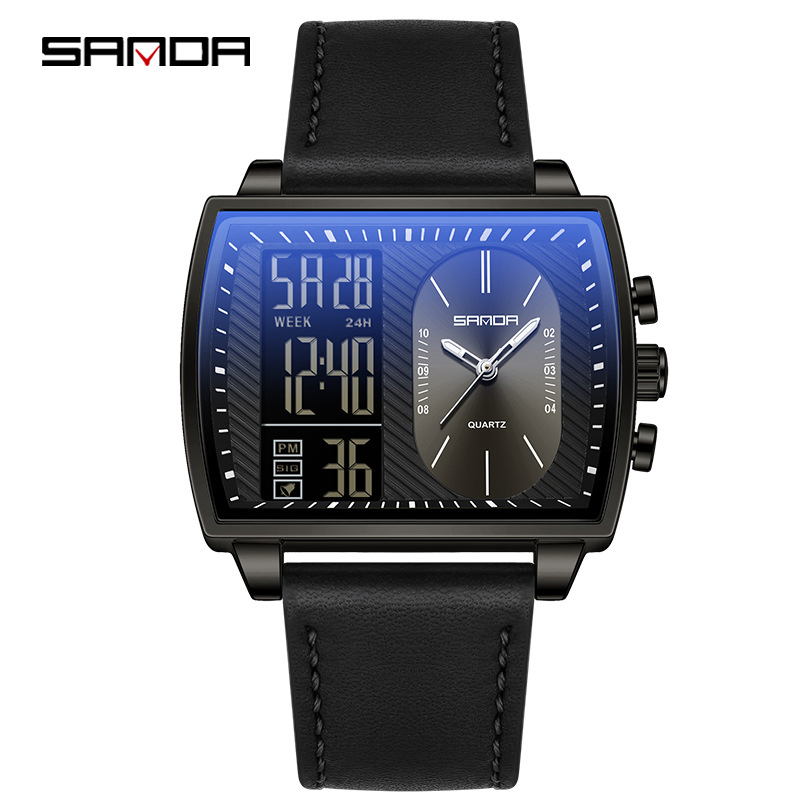 Sanda Stylish Square Electronic Watch Multifunctional Chronograph Quartz Watch for Teens