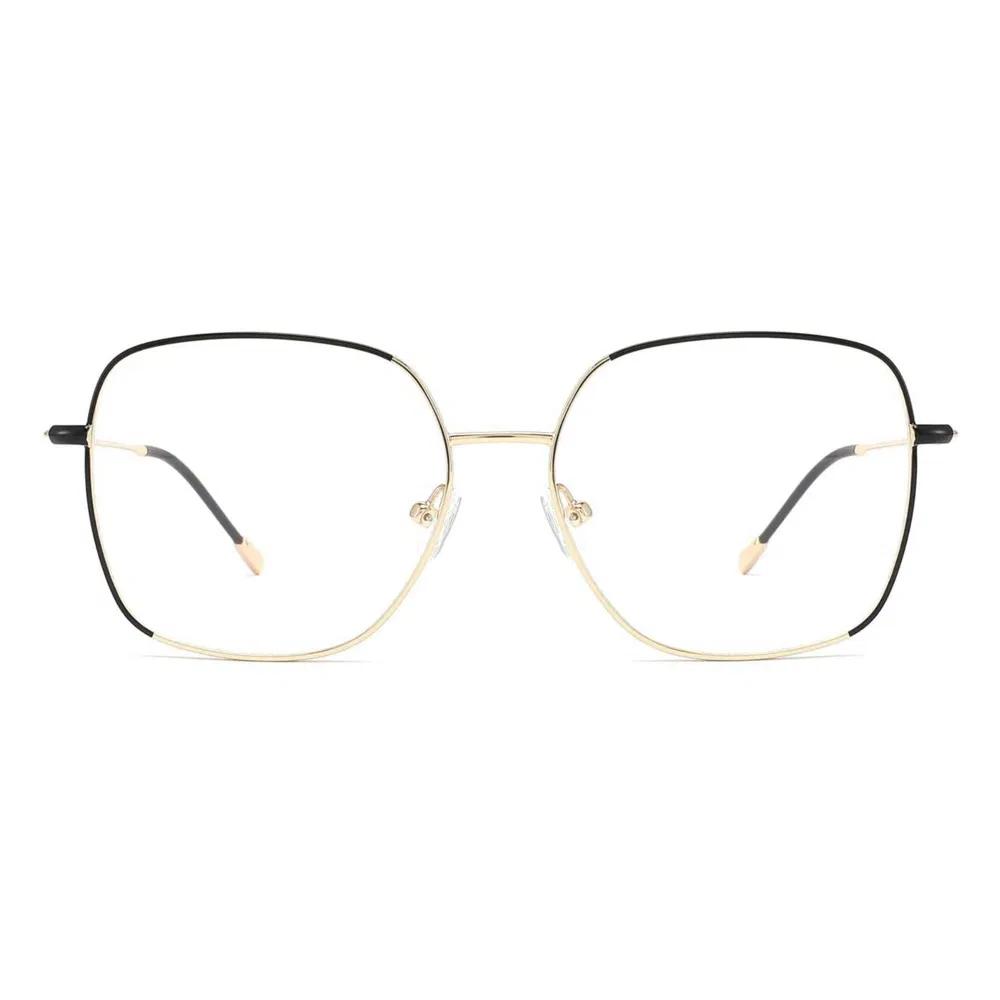 Bom-1142 Black Gold Square Metal Eyeglasses with Anti-Allergy Temple