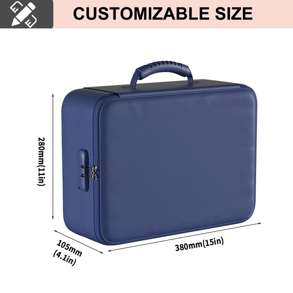 Large Fireproof File Storage Box with Zipper and Card Holders