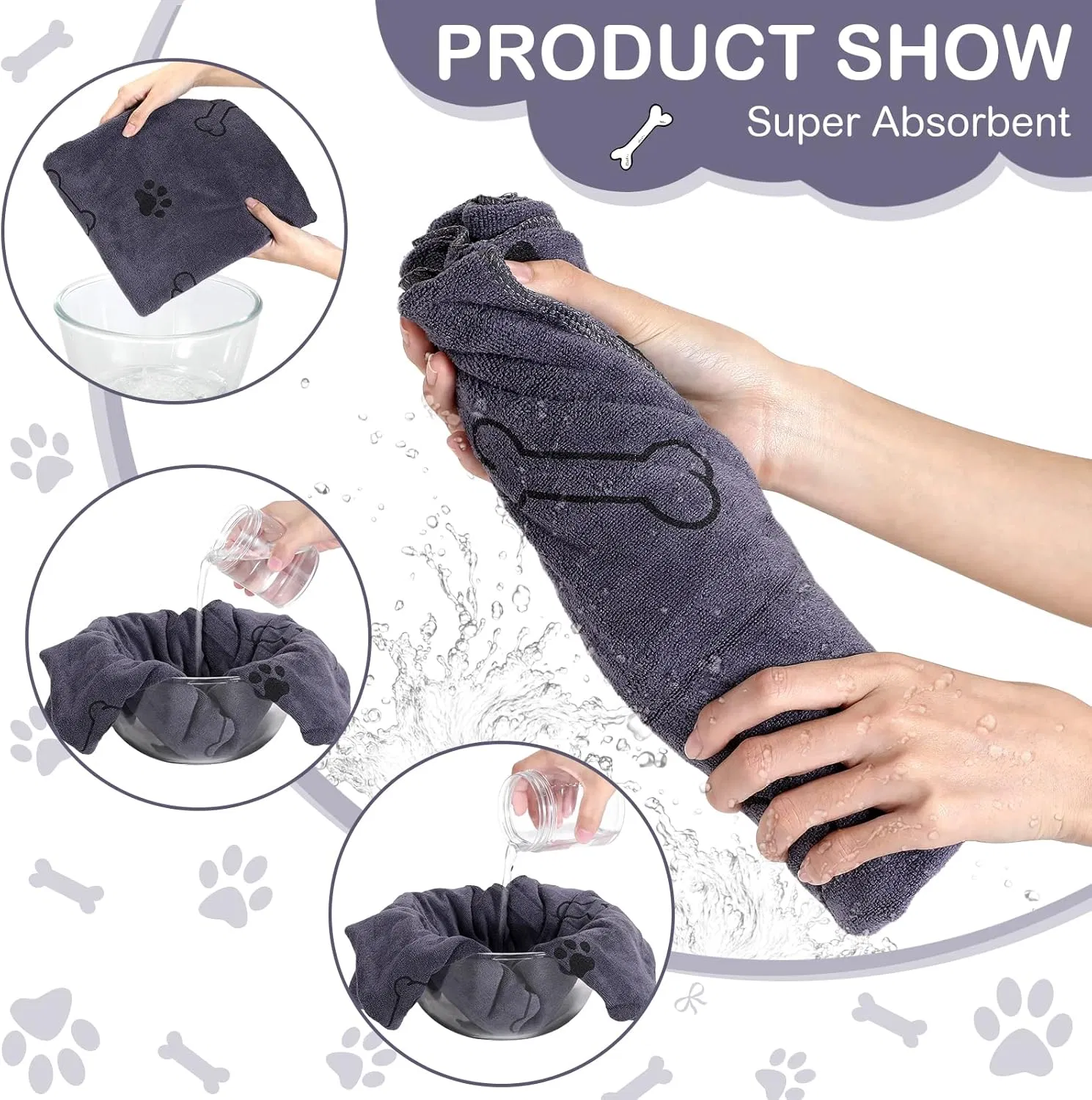 Wholesale Microfiber Dog Towel Soft Super Absorbent Quick Drying Custom Embroidered Logo Pet Towel