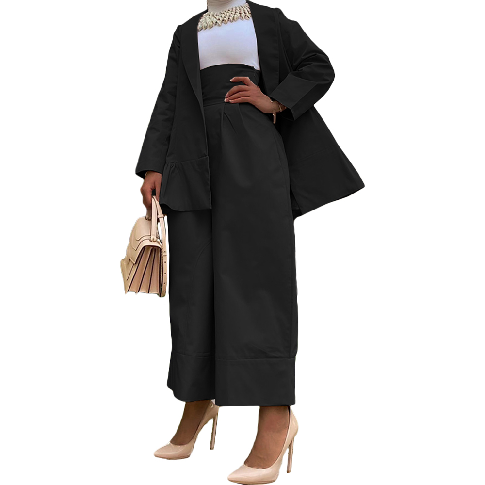 Комплект женский куртка с оборками и брюки с высокой талией