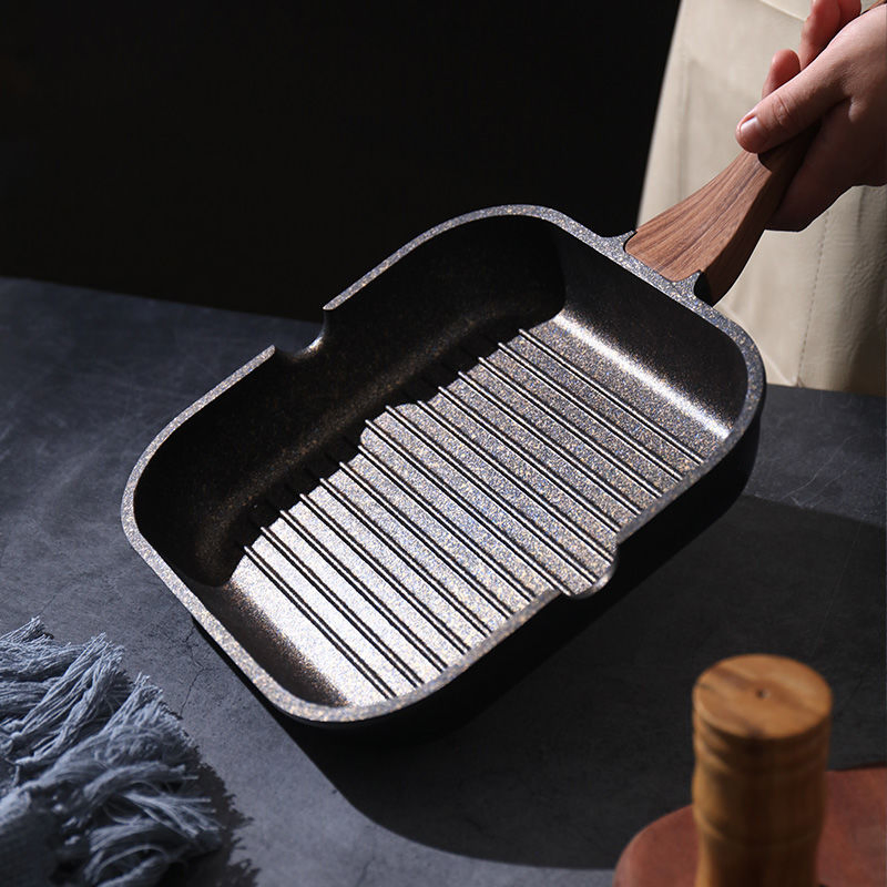 High Quality Aluminum Alloy Non-Stick Soft Touch Handle Steak Grill Pan and Frying Pan