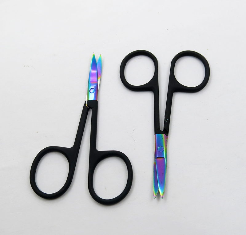 Titanium Plating Sharp with Black Coated Handle Eyebrow Eyebrow Eyelash Trimming Beauty Scissors Cuticle Manicure Cutter