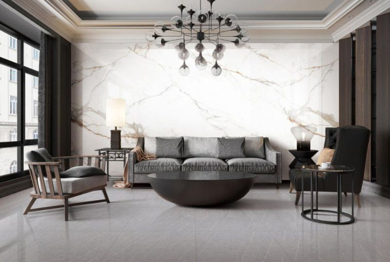 Polished Sintered Stone 1200X2700*9mm Golden Large Porcelain Marble Look Slabs for Counter Top