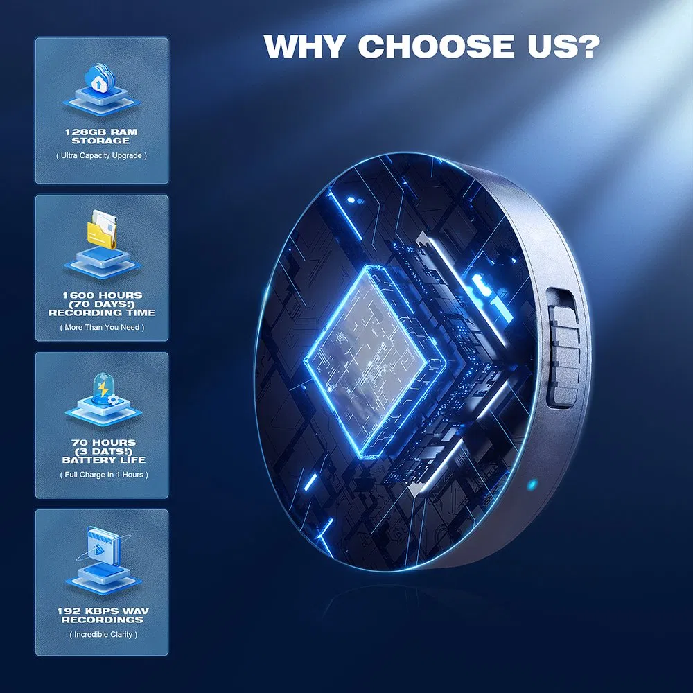 Type-C Digital Audio Recorder Lightweight Design with 800 Hours File Recording Capacity