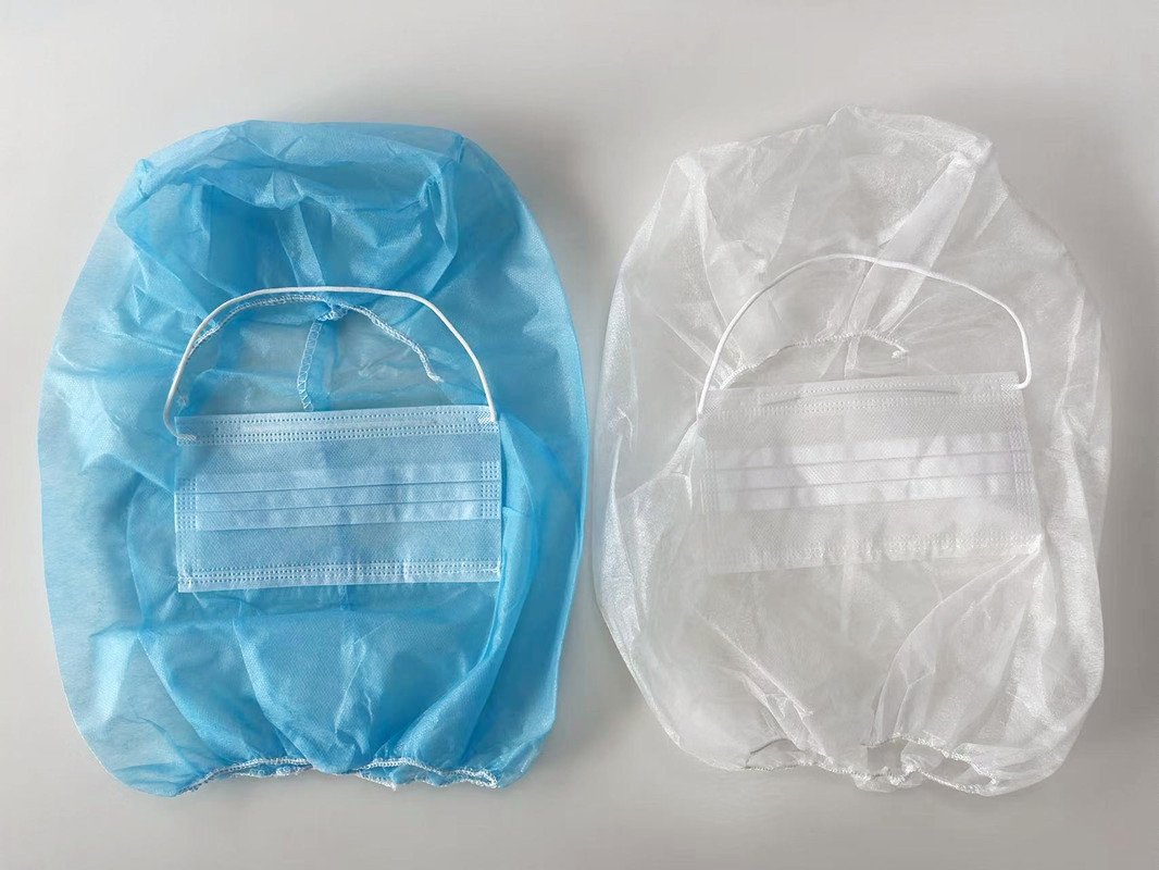 Food Processing Industry Workshop Factory Disposable Non-Woven PP Ninja Astronaut Space Balaclava Cover Head Hood with 2 Ply Face Mask and Elastic Bond