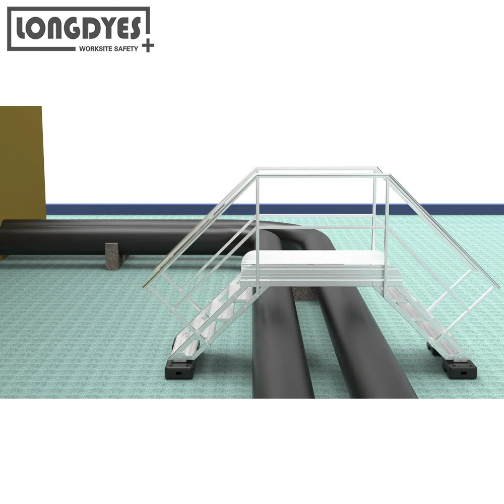 Aluminum Industrial Stairway Crossover Ladder with Platform for Rooftop