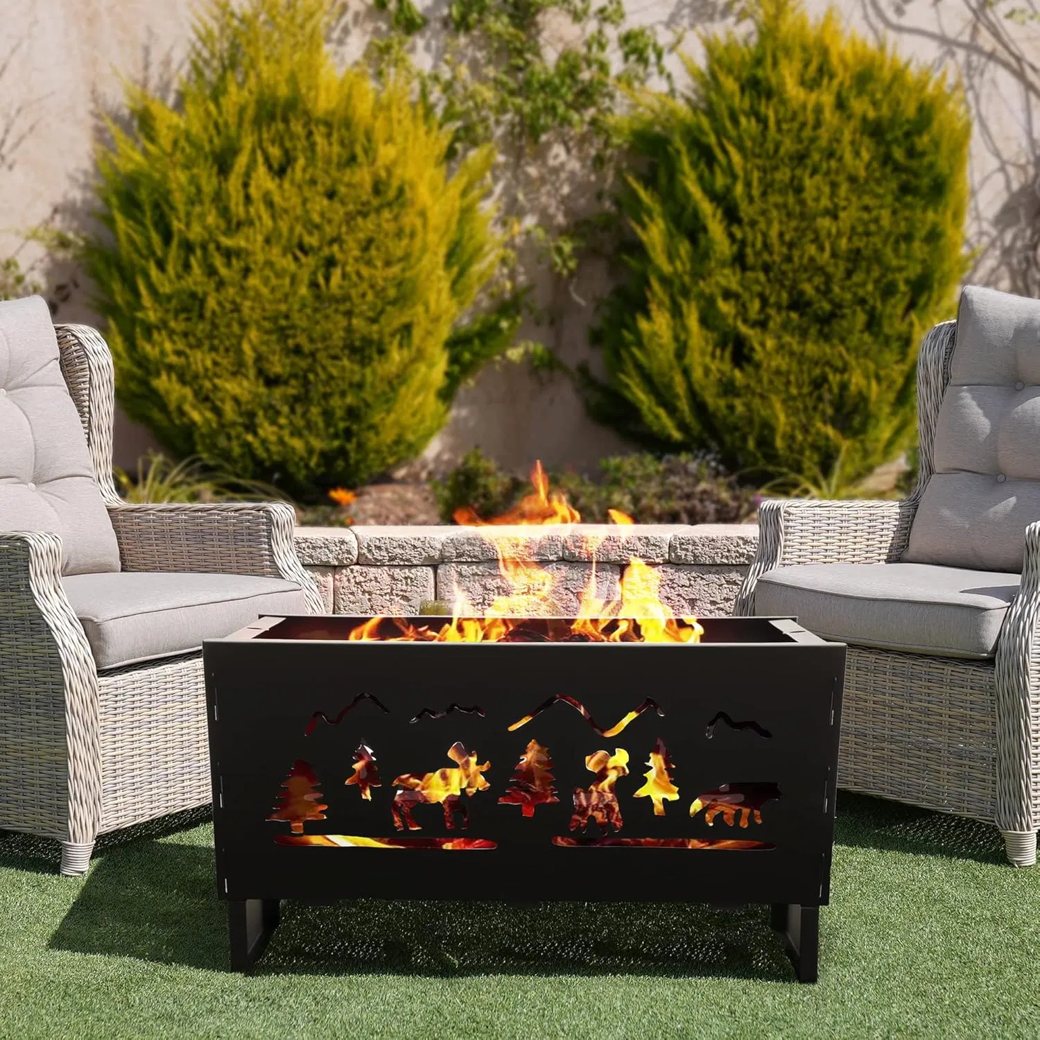 Wood Burning Rectangular Steel BBQ Fire Pit for Patio