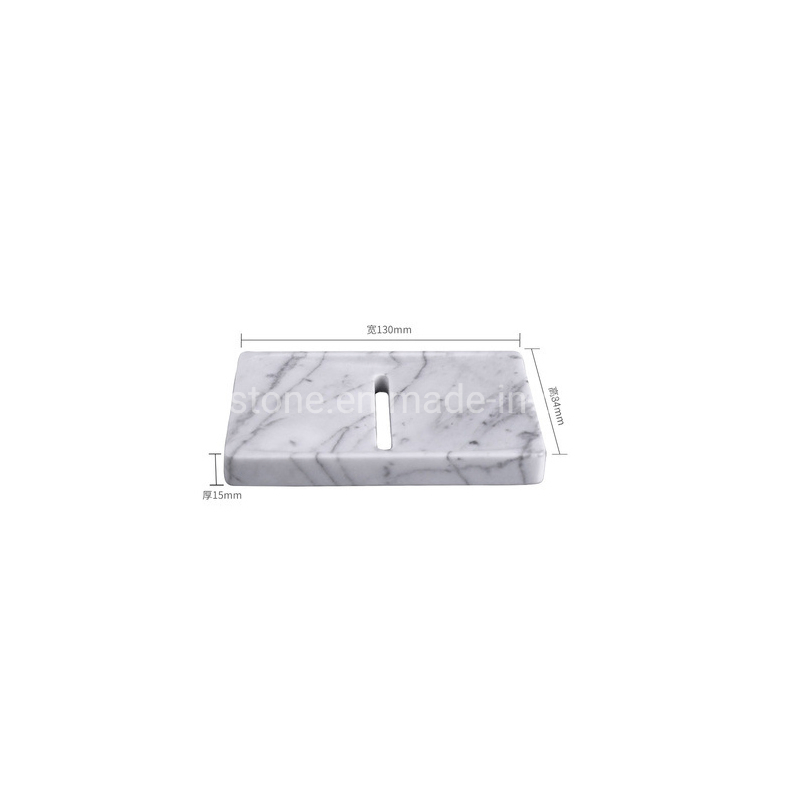 Home Bathroom Accessories Square Shape White Marble Made Soap Dish