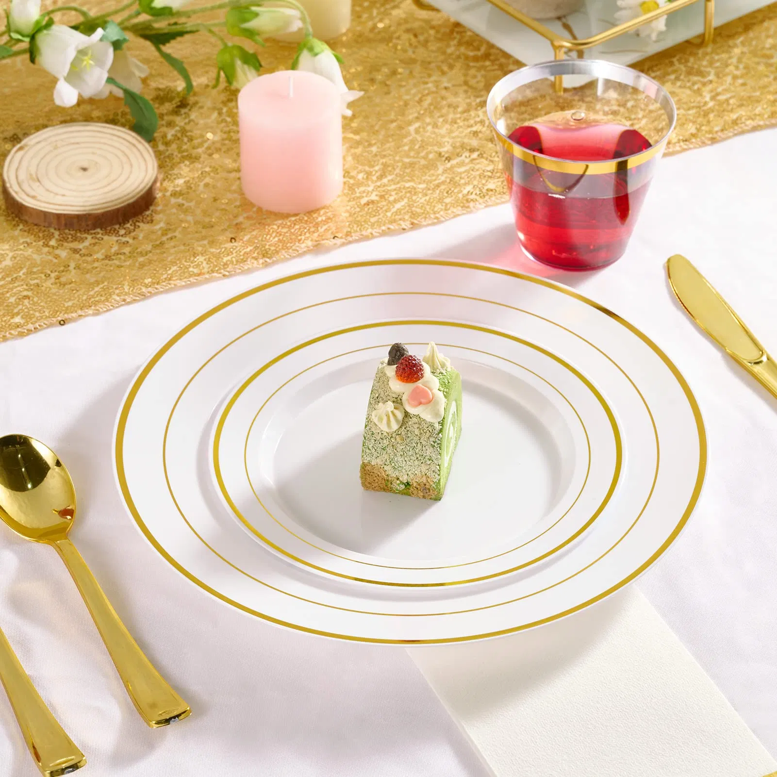 Wholesale Gold Plates Disposable Gold Rim Plastic Party Plates