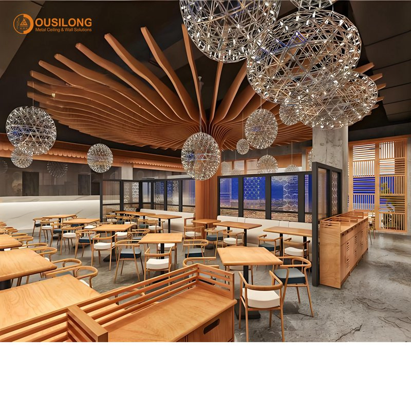 Rust-Resistant Tree Shaped Design Customizable Curved Aluminum Baffle Ceiling for Restaurants