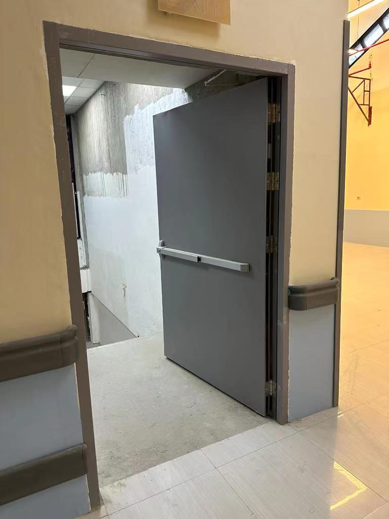 Finished Grey Steel Fire Door with Escape Lock. Factory Direct Sale