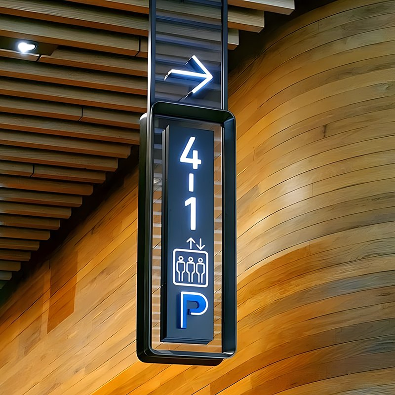 Custom Ezd Side Hanging Wall Mounted Illuminated Restroom Emergency Exit Wayfinding Sign