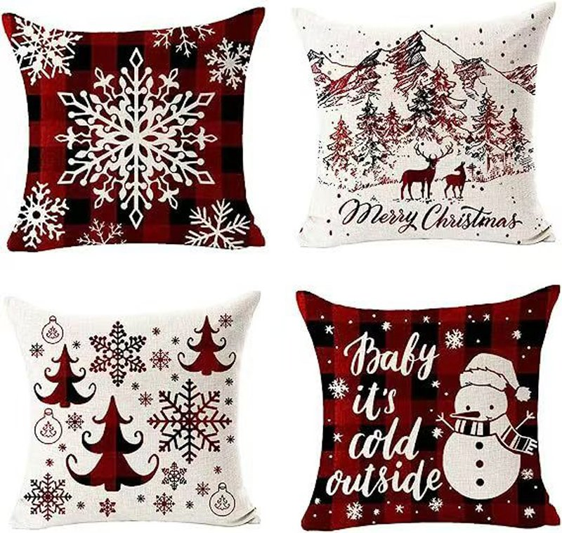 Wholesale Christmas Pillow Covers Set of 4 Snowman Deer Tree Holiday Decor