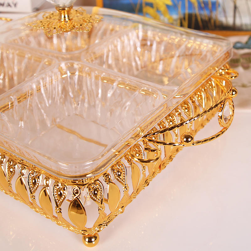 Elegant Customized Gold Plated Candy Tray with Plastic Bowl Set