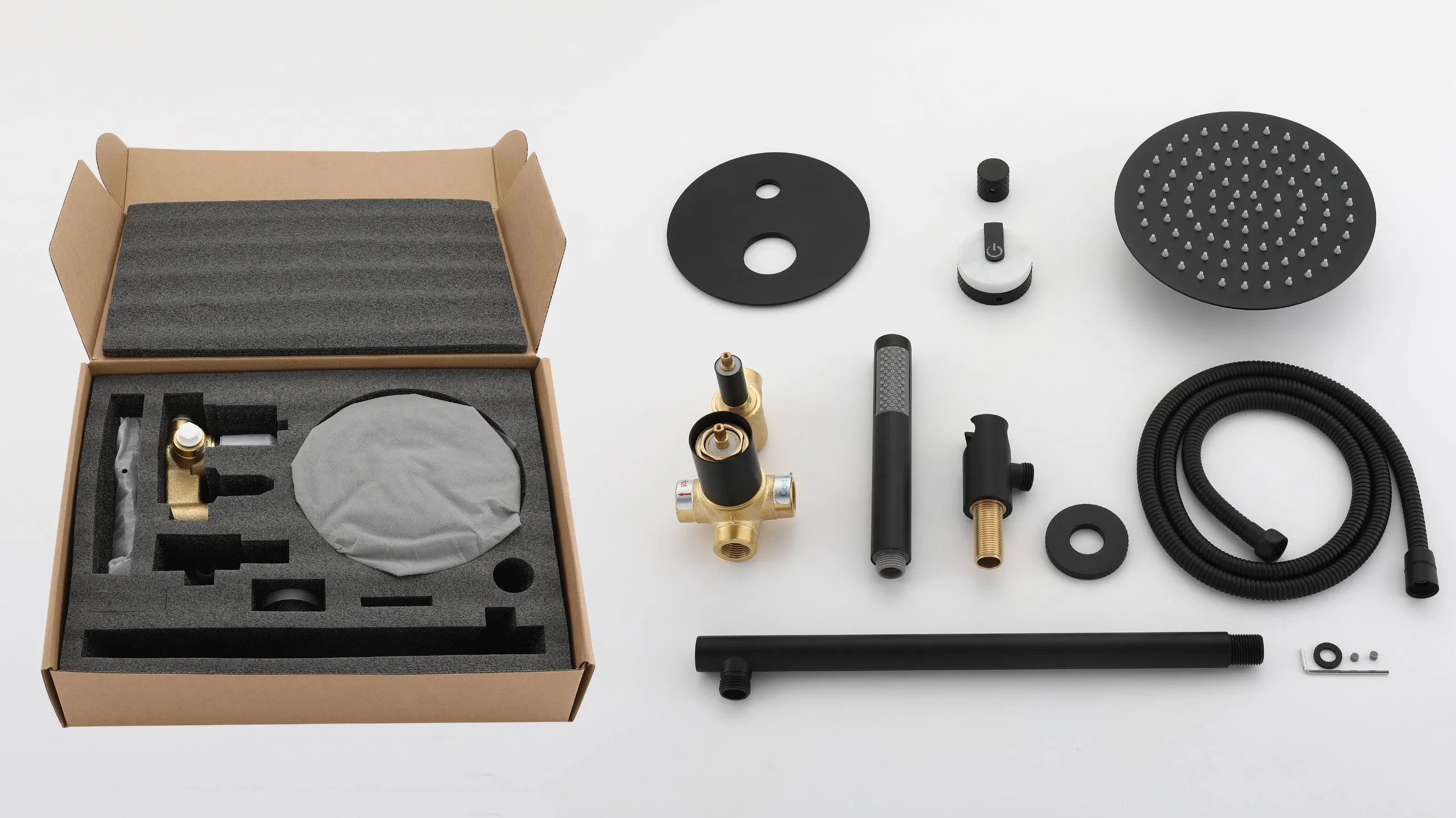 Brass Body Brass Shower Arm Brass Shower Head Matte Black Finish Thermostatic Faucet Mixer Set