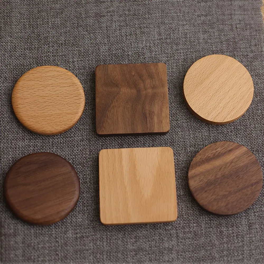 Factory Cup Mat Bulk Natural Wooden Coasters with Laser Engraving Logo Wood Coasters Walnut Bamboo Custom Logo Round Blank Gift