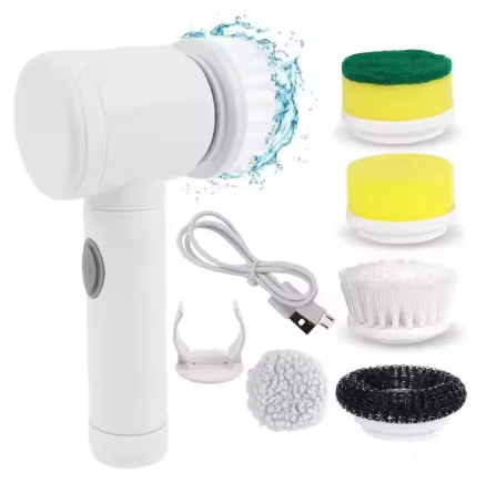 Custom Logo New Electric Spin Scrubber 5 Replaceable Heads Handheld Cleaning Brush Bathroom Kitchen Window Bottle Sponge Style