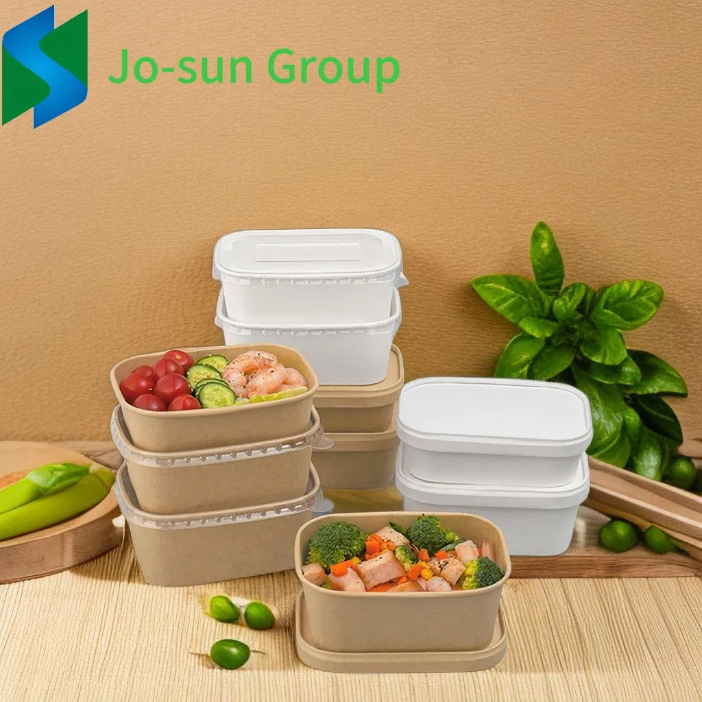 Jo-Sun Hot Sale Food Grade Disposable Takeaway Fast Food Container Kraft Paper Rectangular Bowl with Lid